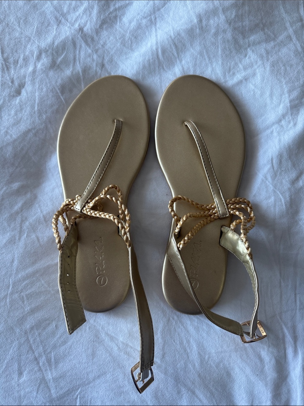 Qupid Metallic Gold Braided Ankle-Strap Sandals